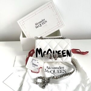 Alexander McQueen Graffiti Skull Satchel – White/Black – Excellent Cond like new